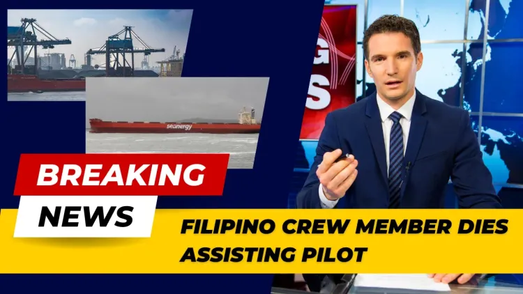 Image of a newsreader delivering breaking news of the death of a Filipino Crew Member Who Tried To Save The Pilot After He Fell From The Ladder